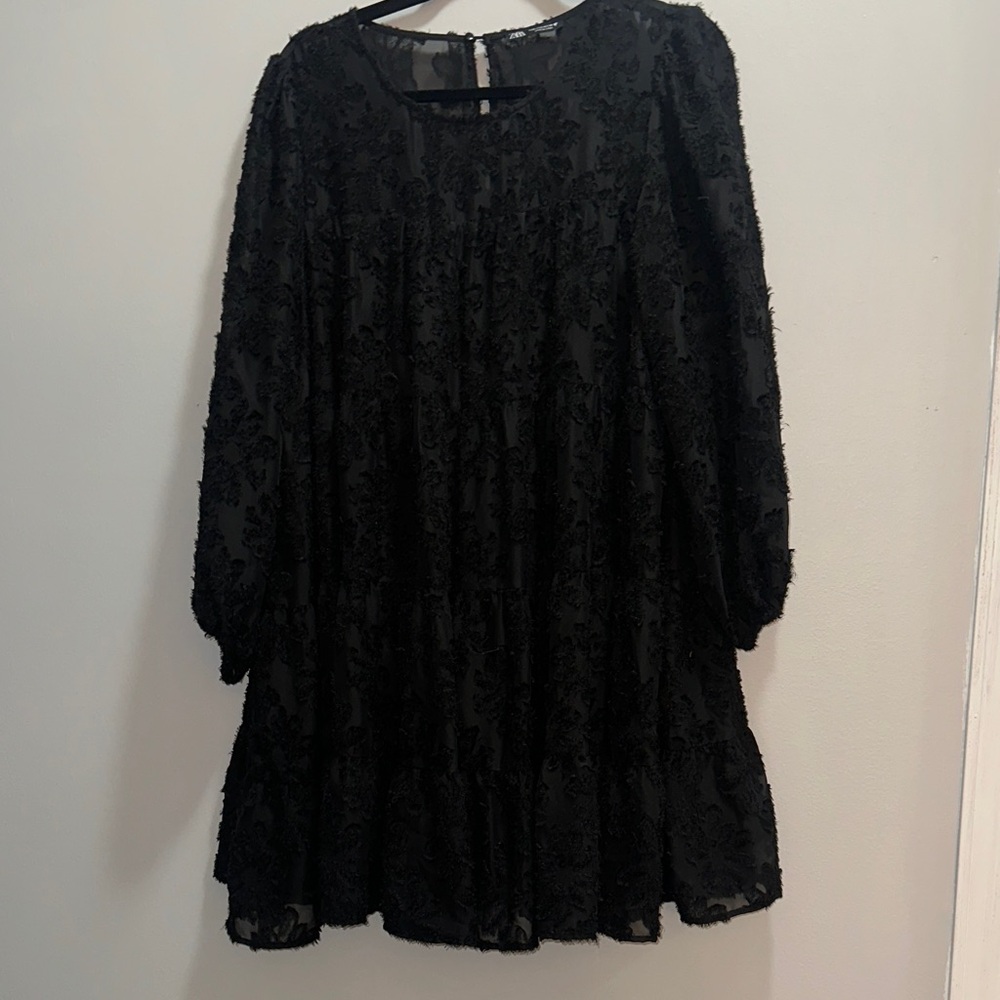 Zara Black Floral Detail Dress